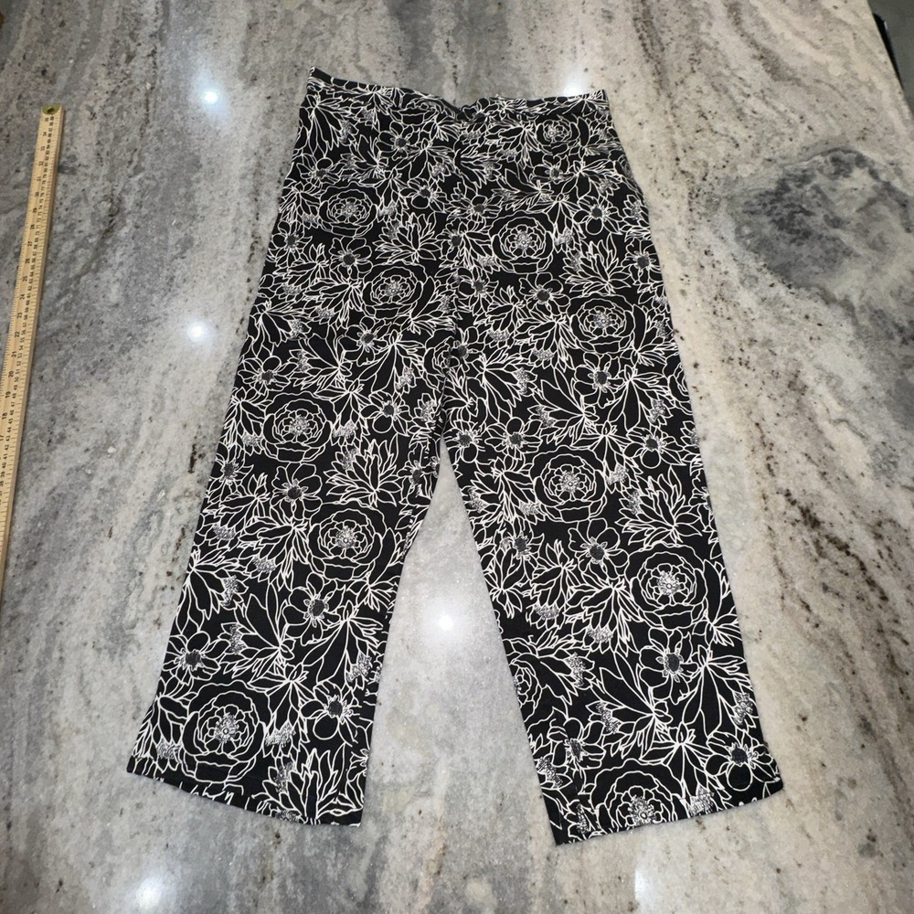 Vintage Bill Blass 32" Women's 14 Capri Stretch White Black Floral Resort Beach